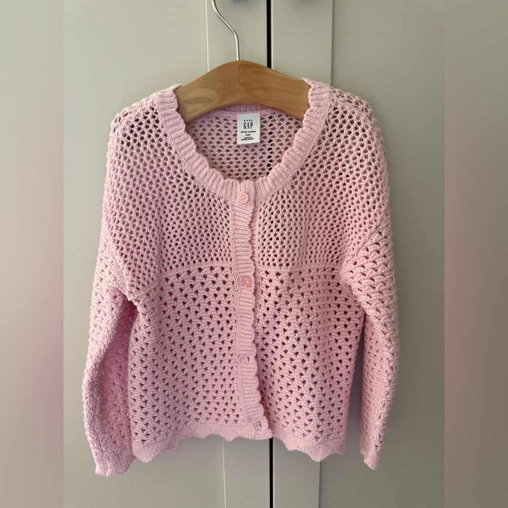 GAP Baby Light Pink Open-Knit Button Cardigan